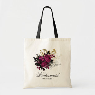Tote Bag Bourgogne - Marsala et Gold Floral Bridesmaid