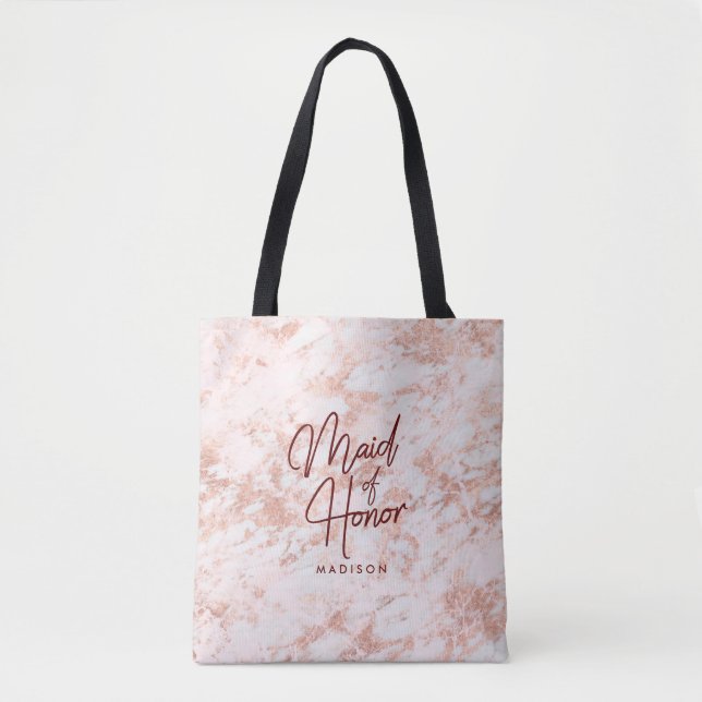 Tote Bag Bourgogne & Rose Marbre d'or Maid of Honor Monogra (Devant)