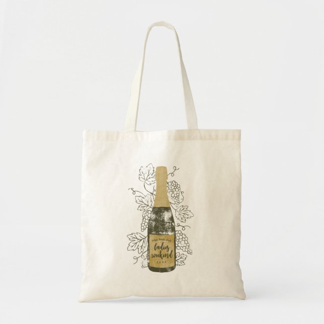 Tote Bag Bouteille de vin et raisins personnalisés (Devant)