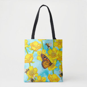 Tote Bag Bouteilles, abeilles et papillons