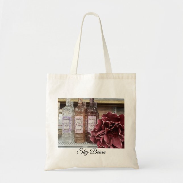 Tote Bag bouteilles et fleurs (Devant)