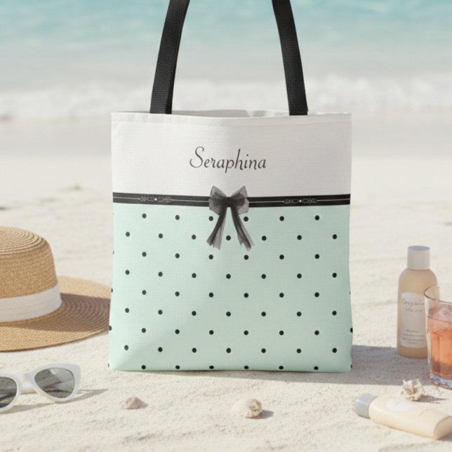 Tote Bag Boutique Chic Monogramme pois vert menthe (Resort ready summer mint green vacation bag)