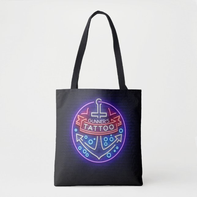 Tote Bag Boutique de tatouage personnalisée Style néon naut (Devant)