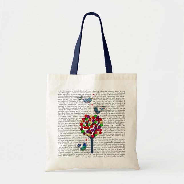 Tote Bag Bouton Arbre et oiseaux Bleu (Devant)