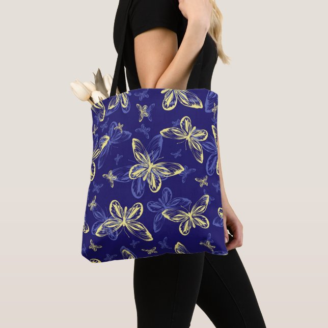 Tote Bag Bouton bleu et jaune mou Motif illustré (De près)