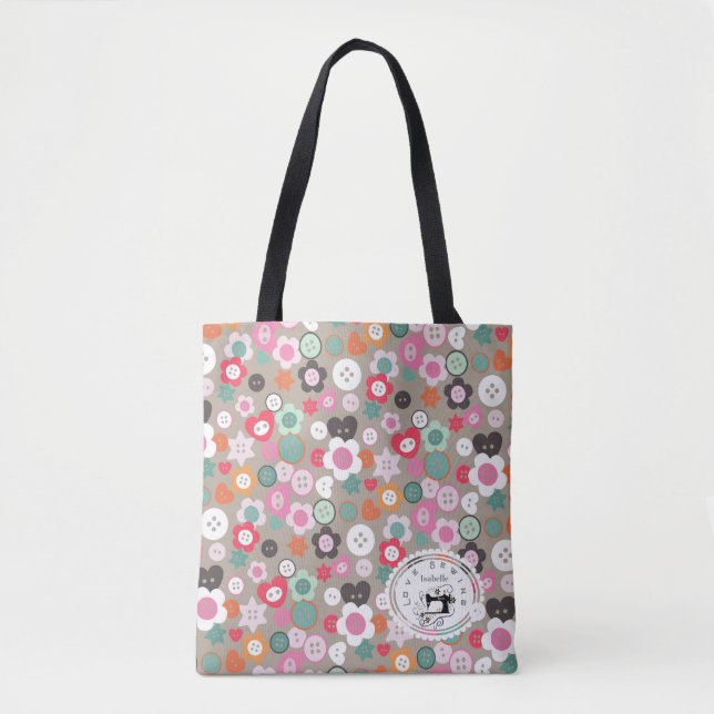 Tote Bag Boutons de couture d'amour Brown (Devant)