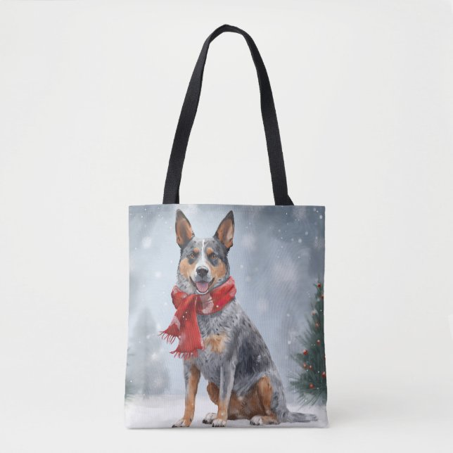 Tote Bag Bouvier Australien dans la neige de Noël (Devant)