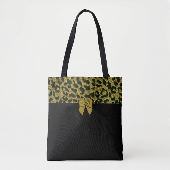 Tote Bag Bow Empreinte de léopard et bijoux (Devant)