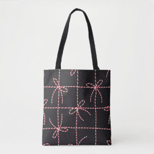 Tote Bag Bow en corde rouge blanche, ruban couleur Twine et