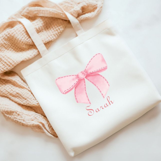 Tote Bag Bow Nom rose Fourre-tout Bachelorette cadeau Bride (Créateur téléchargé)