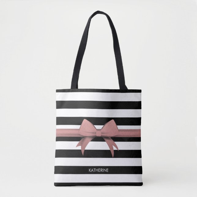 Tote Bag Bow rose et rayures (Devant)