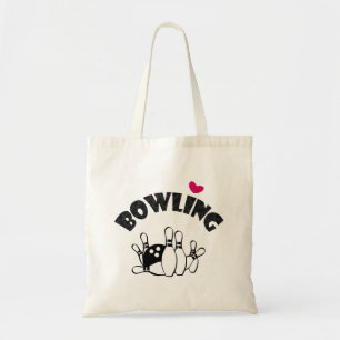 Tote Bag Bowling Heart Pins et Ball B&W
