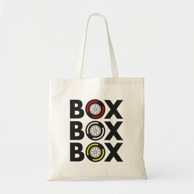 Tote Bag "Box Box Box" F1 Tyre Compound Design (Devant)