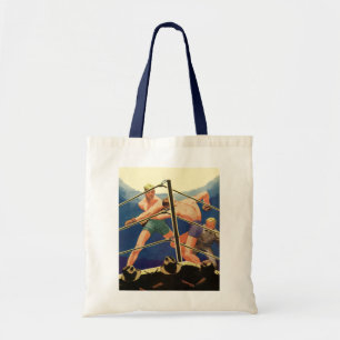 Tote Bag Boxe sportive vintage, boxeurs pendant un match