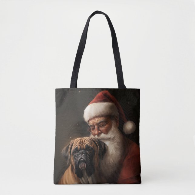 Tote Bag Boxer avec le Père Noël Fête de Noël (Devant)
