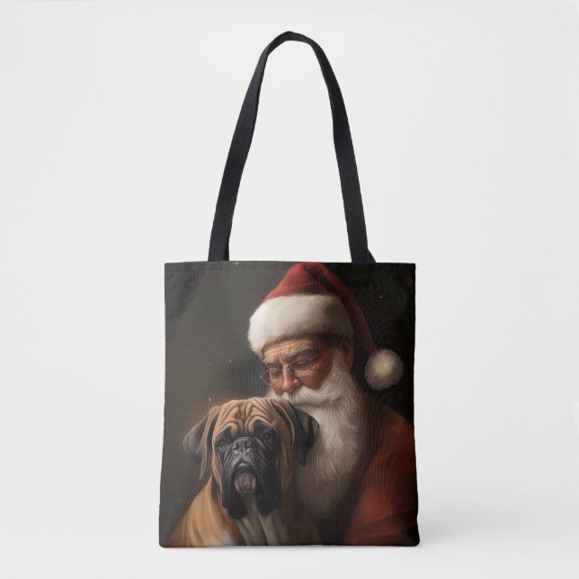Tote Bag Boxer avec Noël Festif du Père Noël (Devant)