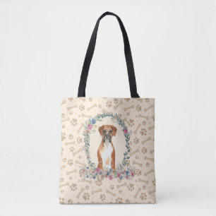 Tote Bag Boxer Chien Empreinte de patte & Chien Bone Cute