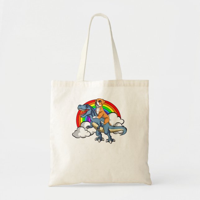 Tote Bag Boxer Chien équitation Dinosaur Trex Allemand Deut (Devant)