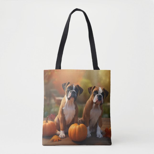 Tote Bag Boxer chiot Automne Délice Citrouille  (Devant)