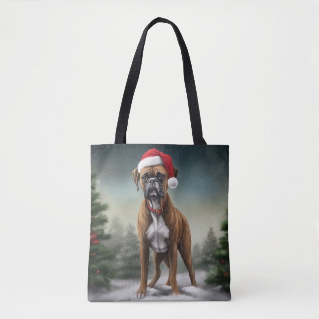 Tote Bag Boxer dans la neige de Noël (Devant)