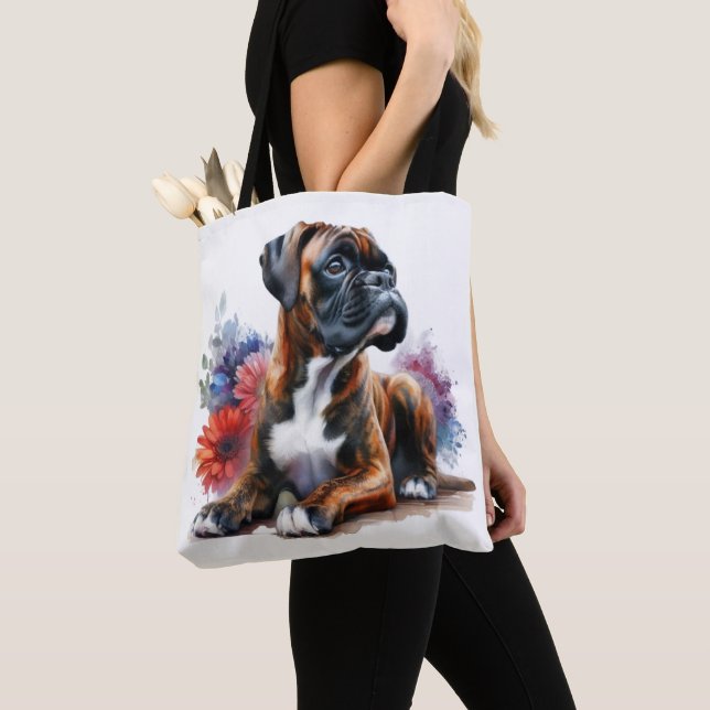Tote Bag Boxer Dog in Bloom Boxer & Blossoms  (De près)