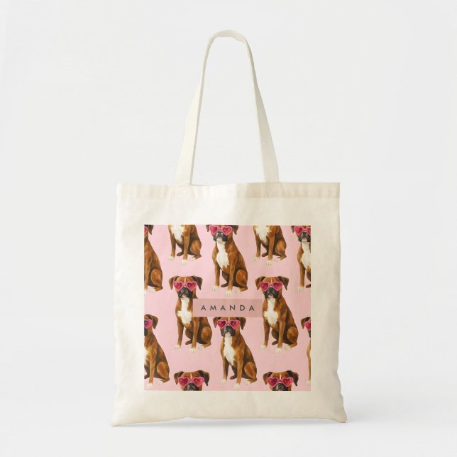 Tote Bag Boxer Personnalisé avec des Lunettes Roses en Form (Devant)