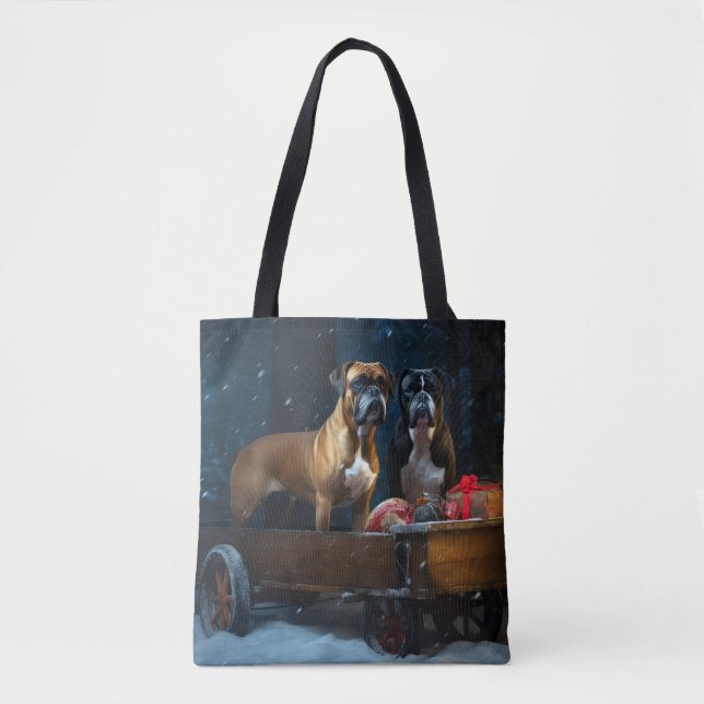 Tote Bag Boxer Snowy Sleigh Décor de Noël (Devant)