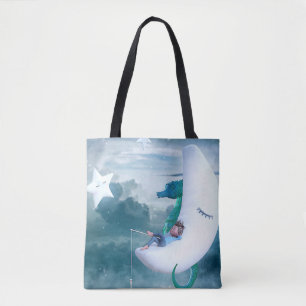 Tote Bag Boy & Seahorse Fishing on the Moon