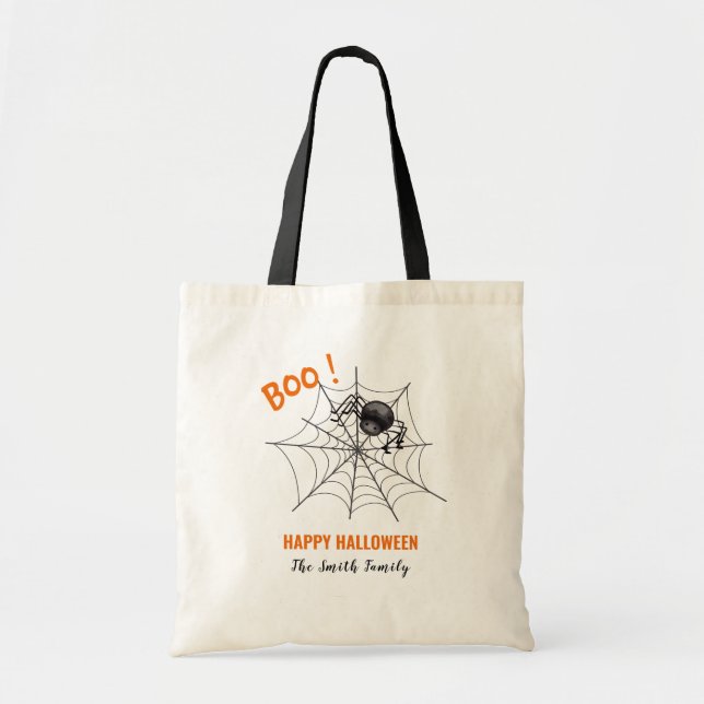 Tote Bag Boy Spider Web Black Personnalisé Halloween Nom de (Devant)