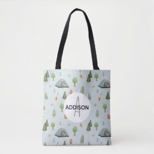 Tote Bag Boys Cute Camping Ours Motif et nom Enfants