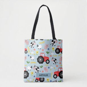 Tote Bag Boys Cute Farm Animal Motif et nom Kids