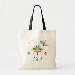Tote Bag Boys Space Alien Cartoon Rocket Nom du navire Kids