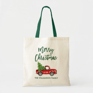 Tote Bag Bracelet Script Vintage Camion rouge Noël vert