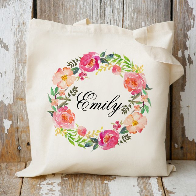 Tote Bag Braidsmaid de couronne rose florale personnalisée, (Créateur téléchargé)