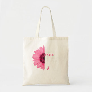 Tote Bag Braille Cancer Awareness Month Flower Pink Ribbon 
