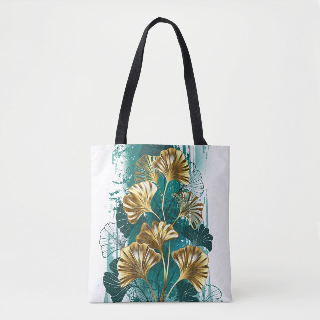 Tote Bag Branche avec Feuilles d'or Ginko Biloba (Devant)