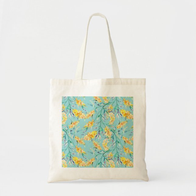 Tote Bag Branche de bataille d'or en bleu (Devant)