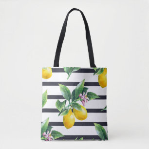 Tote Bag Branche de citron : lisière d'aquarelle d'agrumes
