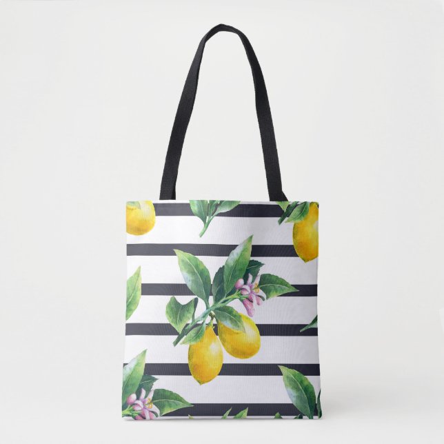 Tote Bag Branche de citron : lisière d'aquarelle d'agrumes (Devant)