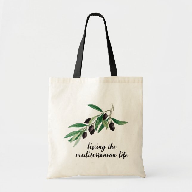 Tote Bag Branche de l'olivier : Vivre la vie méditerranéenn (Devant)