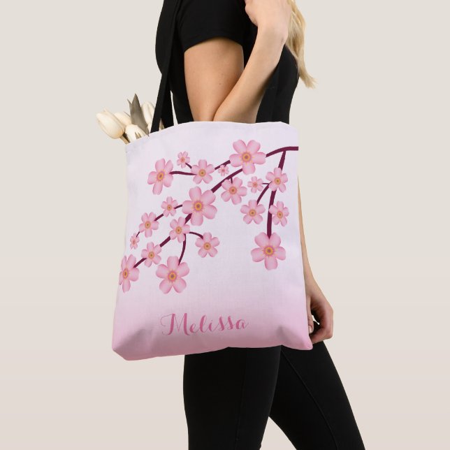 Tote Bag Branche Florale de Sakura à Fleurs de Cerisier Ros (De près)