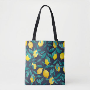 Tote Bag Branches de citron : Bleu Décoratif sans joint