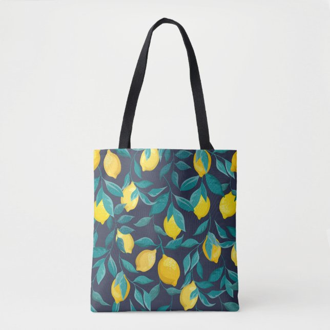 Tote Bag Branches de citron : Bleu Décoratif sans joint (Devant)