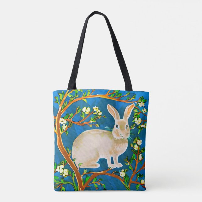 Tote Bag Branches de lapin sauvage et de fleurs (Dos)