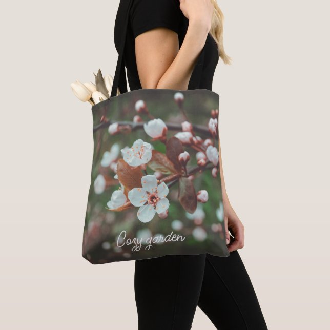 Tote Bag Branches de prune avec fleurs blanches (De près)