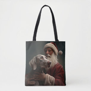 Tote Bag Braque de Weimar avec le Père Noël Noël Festif