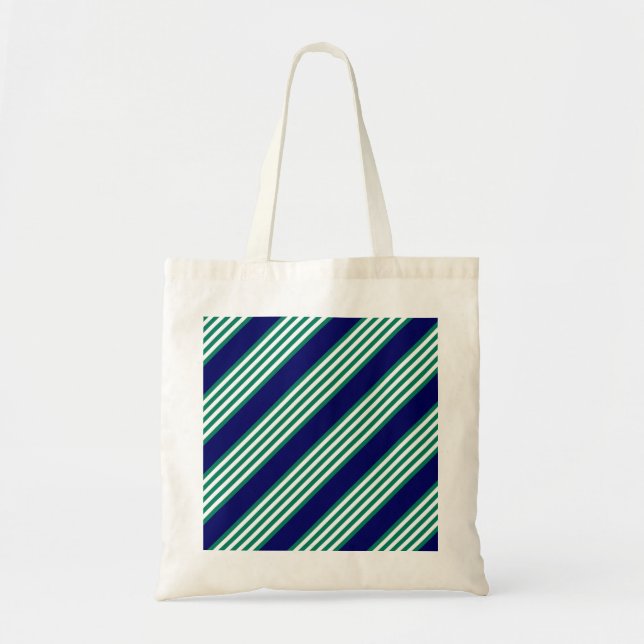 Tote Bag Brayures blanches et vertes motif avec bleu marine (Devant)