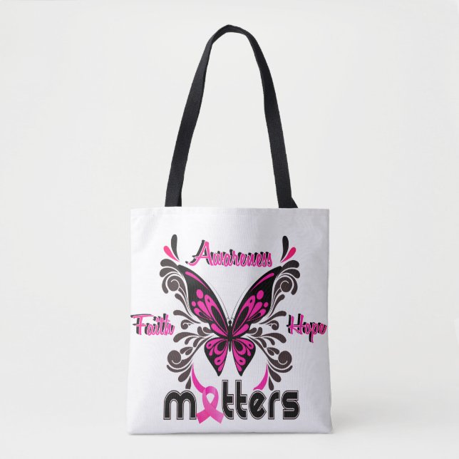 Tote Bag Breast Cancer Butterfly 7 Faith Awareness Hope (Devant)