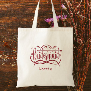 Tote Bag Bridal Favor Bridesmaid Simple Elegant Bourgogne