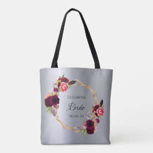Tote Bag Bride argent bordeaux fleurs élégantes